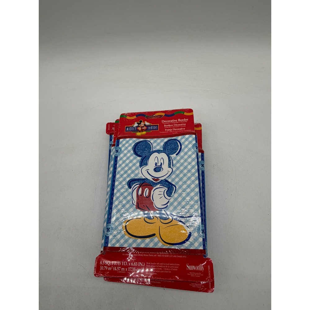 Disney Mickey for Kids Wallpaper Border Sunworthy Gingham Blue 5yd Lot of 6 NEW